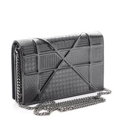 Christian Dior Metallic Patent Micro-Cannage Diorama Wallet on Chain Pouch Onyx Black 3 of 11