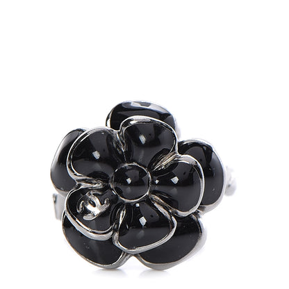 Chanel Enamel Ruthenium CC Camellia Ring 6 Black 1 of 6