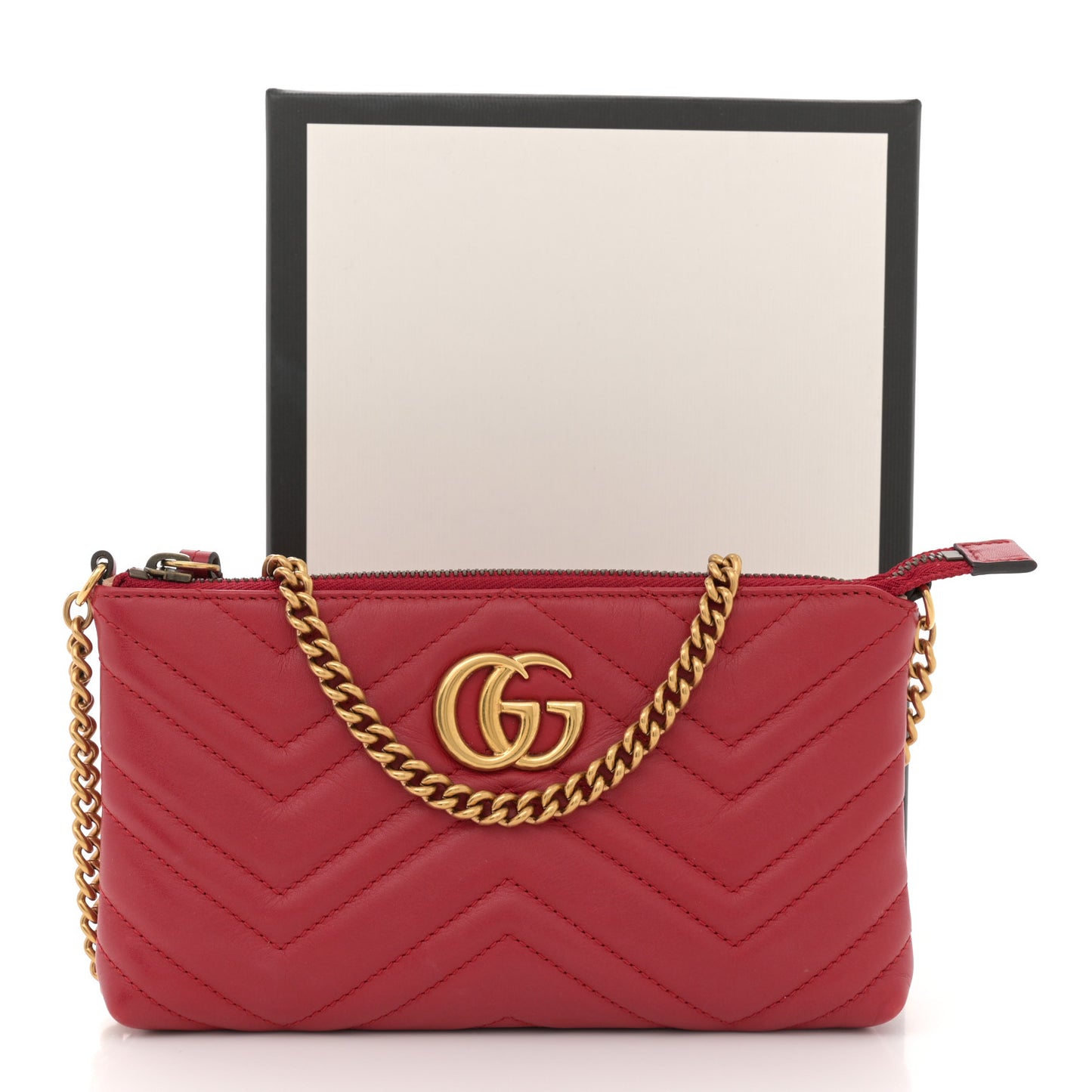 Calfskin Matelasse Mini GG Marmont Chain Bag Hibiscus Red