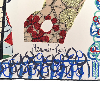 Hermes Silk La Maizeon Des Oiseaux Parleurs Scarf 90 White Blue Jean Vert 3 of 3