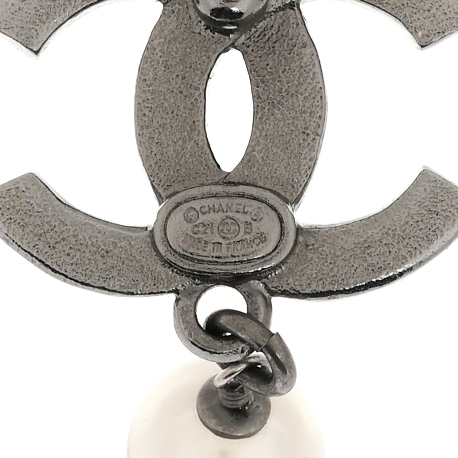 Chanel Ruthenium Crystal Pearl CC Drop Earrings 4 of 5