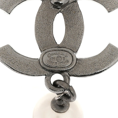 Chanel Ruthenium Crystal Pearl CC Drop Earrings 4 of 5
