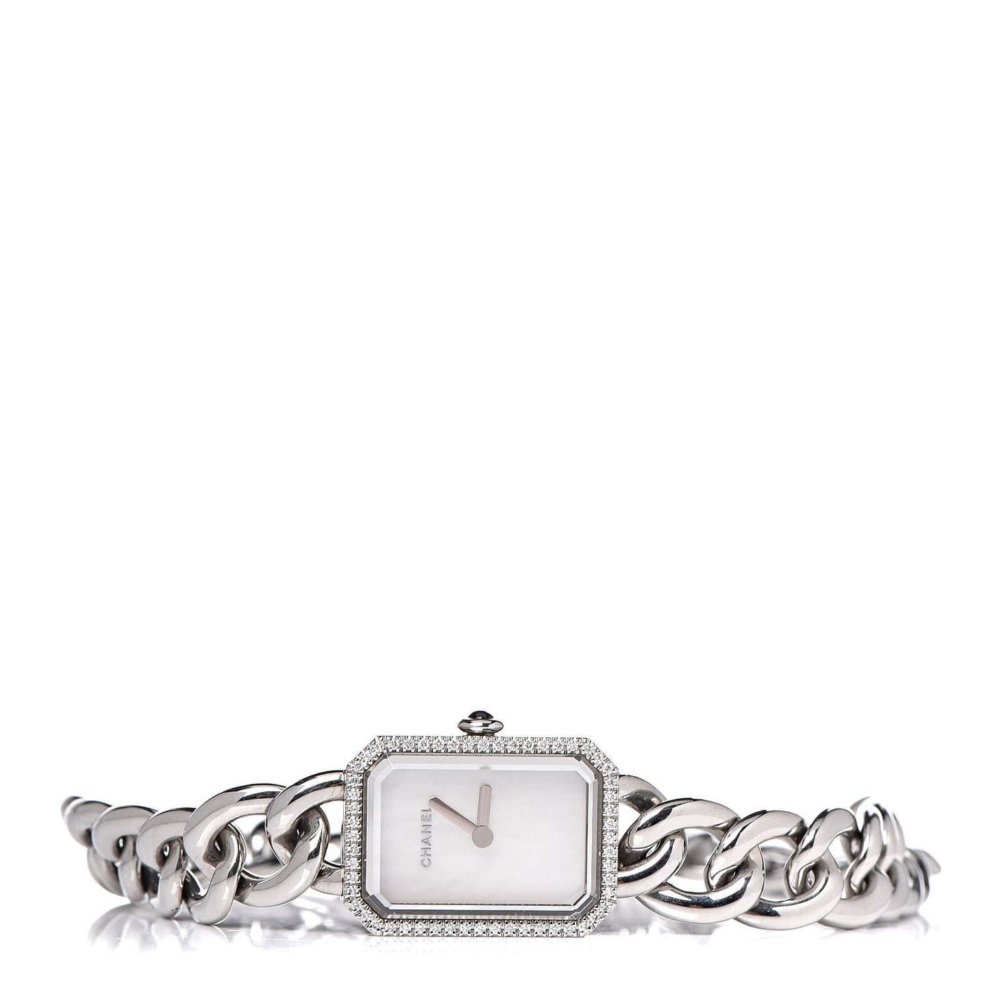 Stainless Steel Diamond Bezel Mother of Pearl 16mm Chain Premiere Quartz Watch
