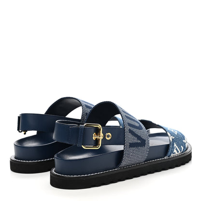 Louis Vuitton Monogram Denim Paseo Flat Comfort Sandals 41 Navy Blue 4 of 8