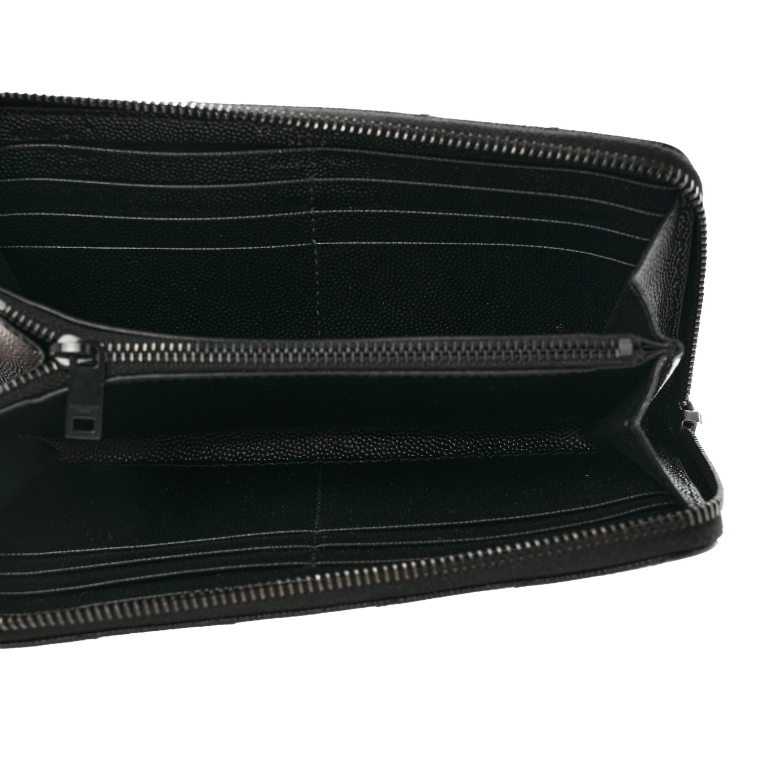 Saint Laurent Grain De Poudre Matelasse Chevron Monogram Monochrome Zip Around Wallet Black 5 of 9