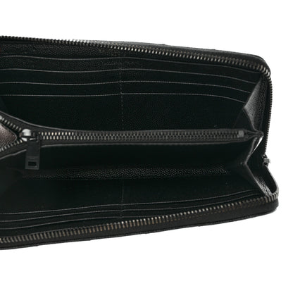 Saint Laurent Grain De Poudre Matelasse Chevron Monogram Monochrome Zip Around Wallet Black 5 of 9