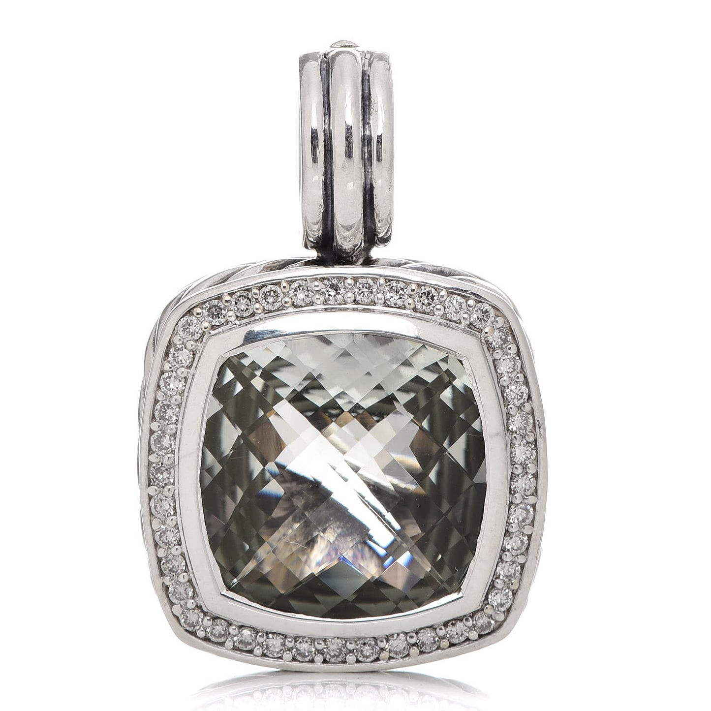 Sterling Silver Diamond Prasiolite 14mm Albion Enhancer Pendant