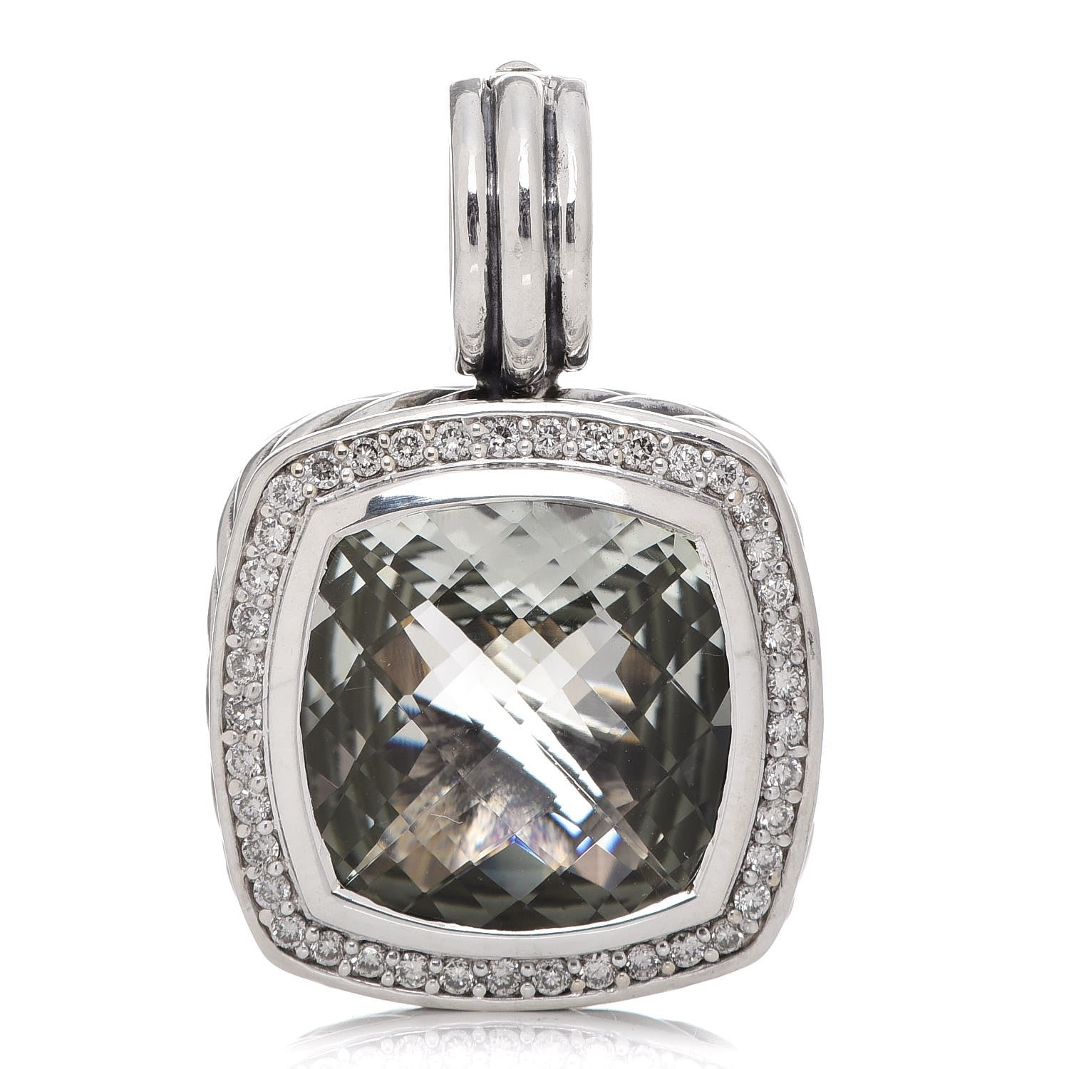 David Yurman Sterling Silver Diamond Prasiolite 14mm Albion Enhancer Pendant 1 of 4