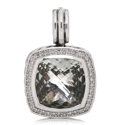 David Yurman Sterling Silver Diamond Prasiolite 14mm Albion Enhancer Pendant 1 of 4