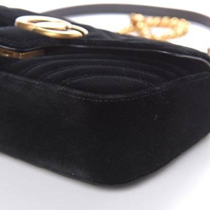 Gucci Velvet Matelasse Mini GG Marmont Shoulder Bag Black 9 of 12