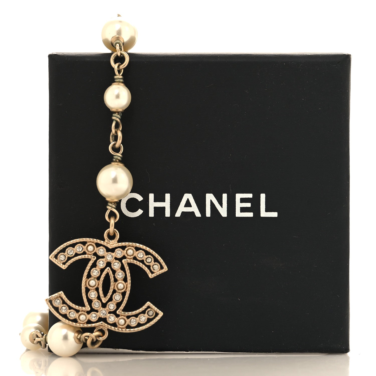 Chanel Crystal Baguette Pearl CC Cross Short Necklace Gold 5 of 5