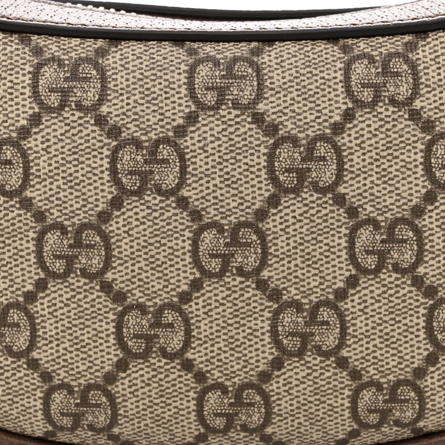 GG Supreme Monogram Textured Calfskin Web Mini Ophidia Half Moon Hobo Beige Ebony New Acero
