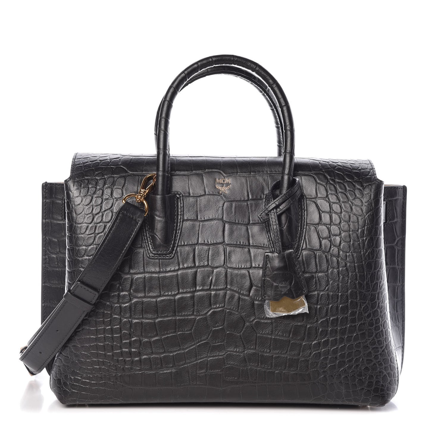 Calfskin Crocodile Embossed Medium Milla Tote Black