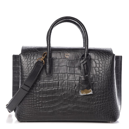 MCM Calfskin Crocodile Embossed Medium Milla Tote Black 1 of 9