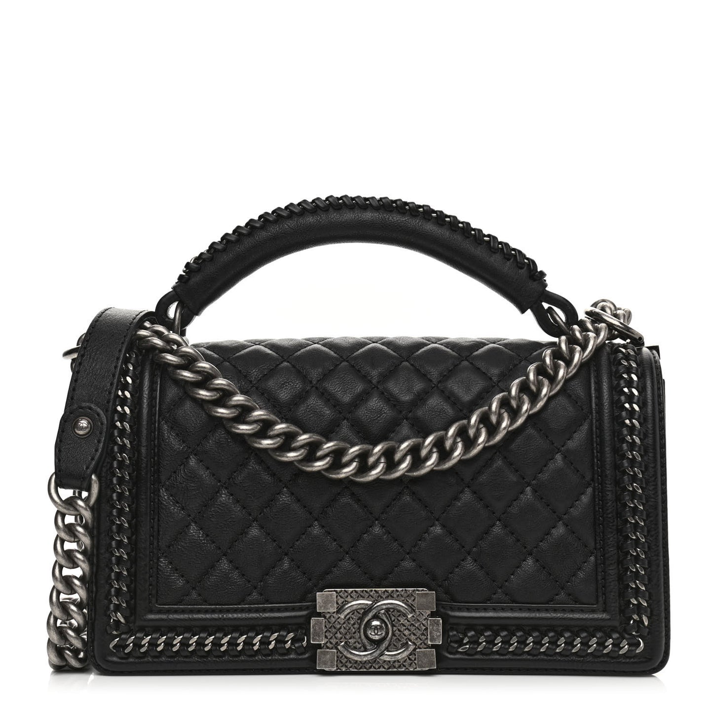 Goatskin Quilted Medium Boy Handle Flap Black