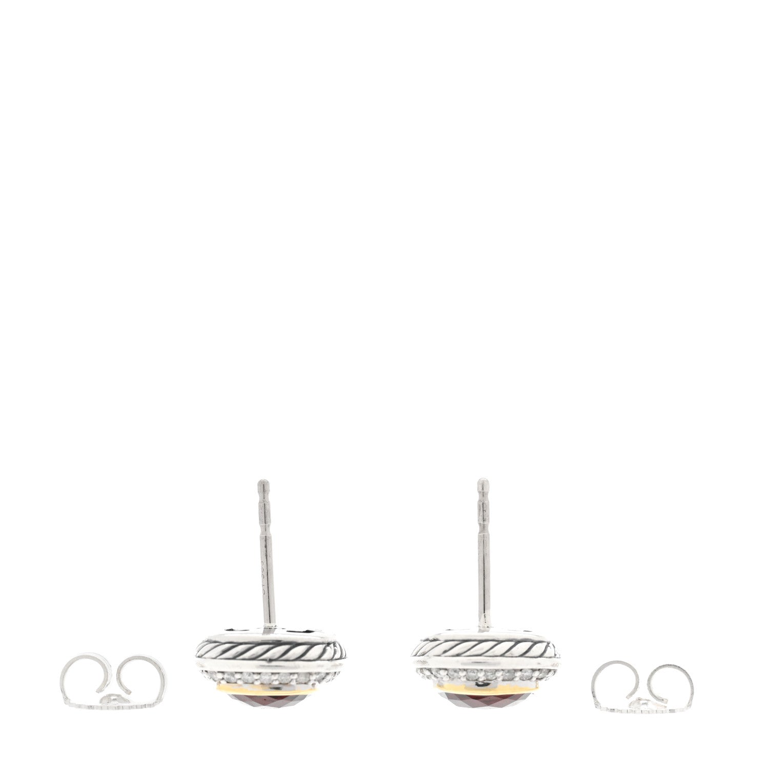 David Yurman Sterling Silver 18K Yellow Gold Diamond Garnet 7mm Petite Albion Earrings 3 of 4