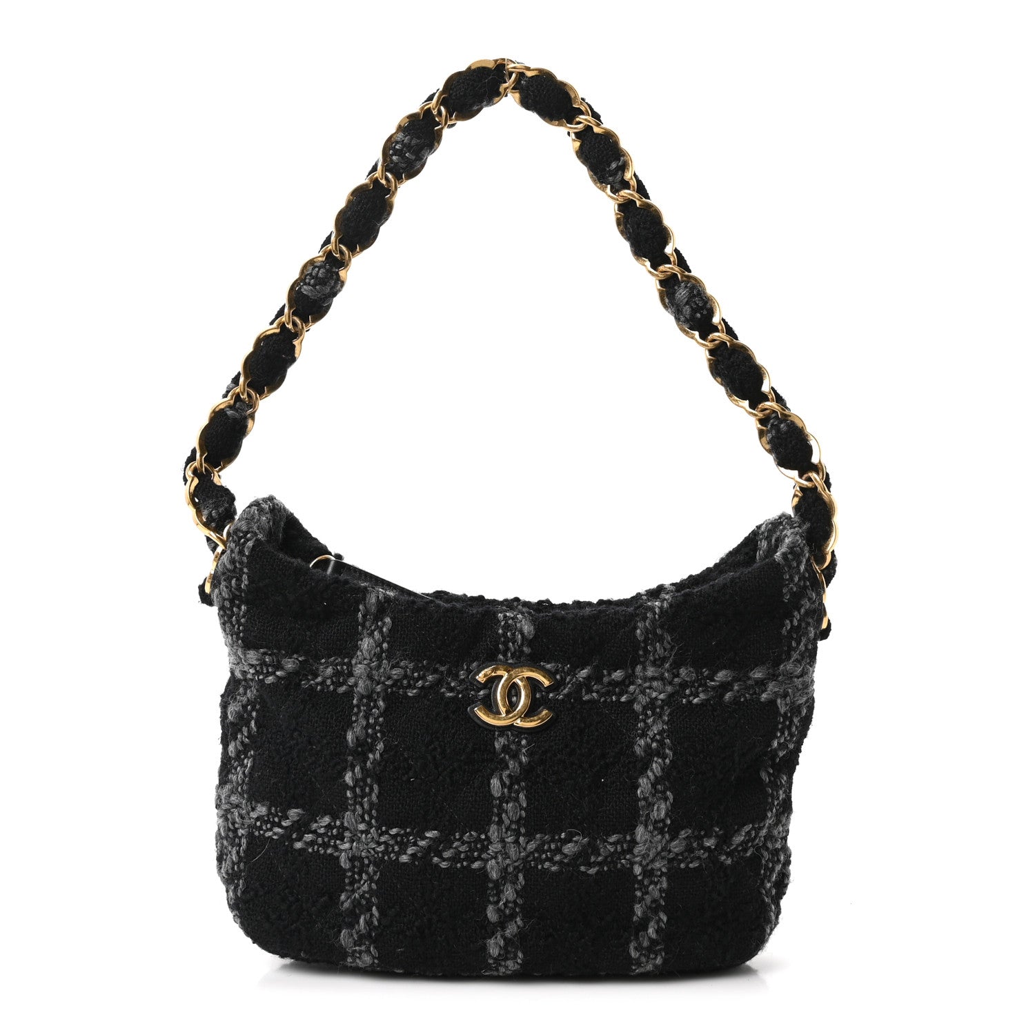 Chanel Cashmere Tweed Quilted CC Links Hobo Black Grey 1 of 11
