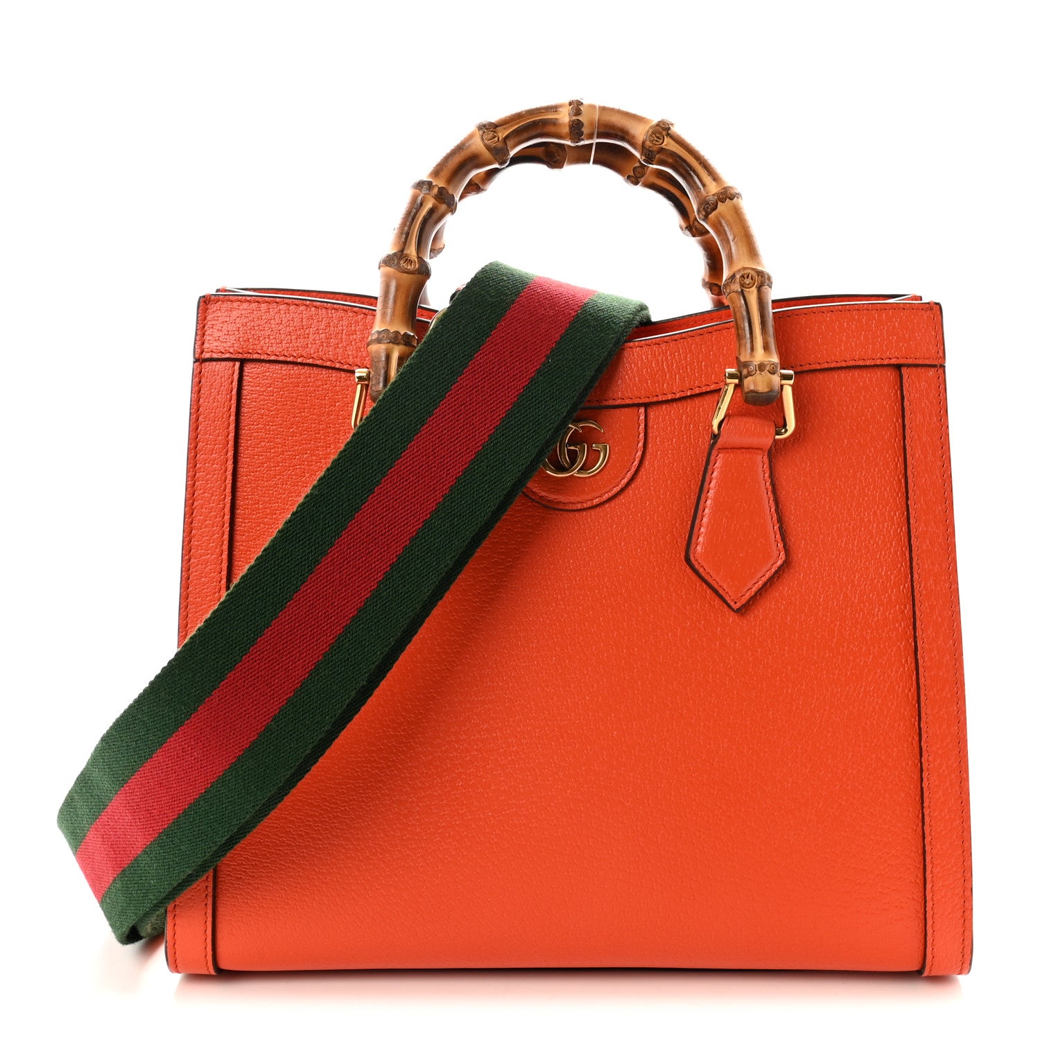 Gucci Textured Dollar Calfskin Web Small Diana Tote Bag Deep Orange 1 of 10