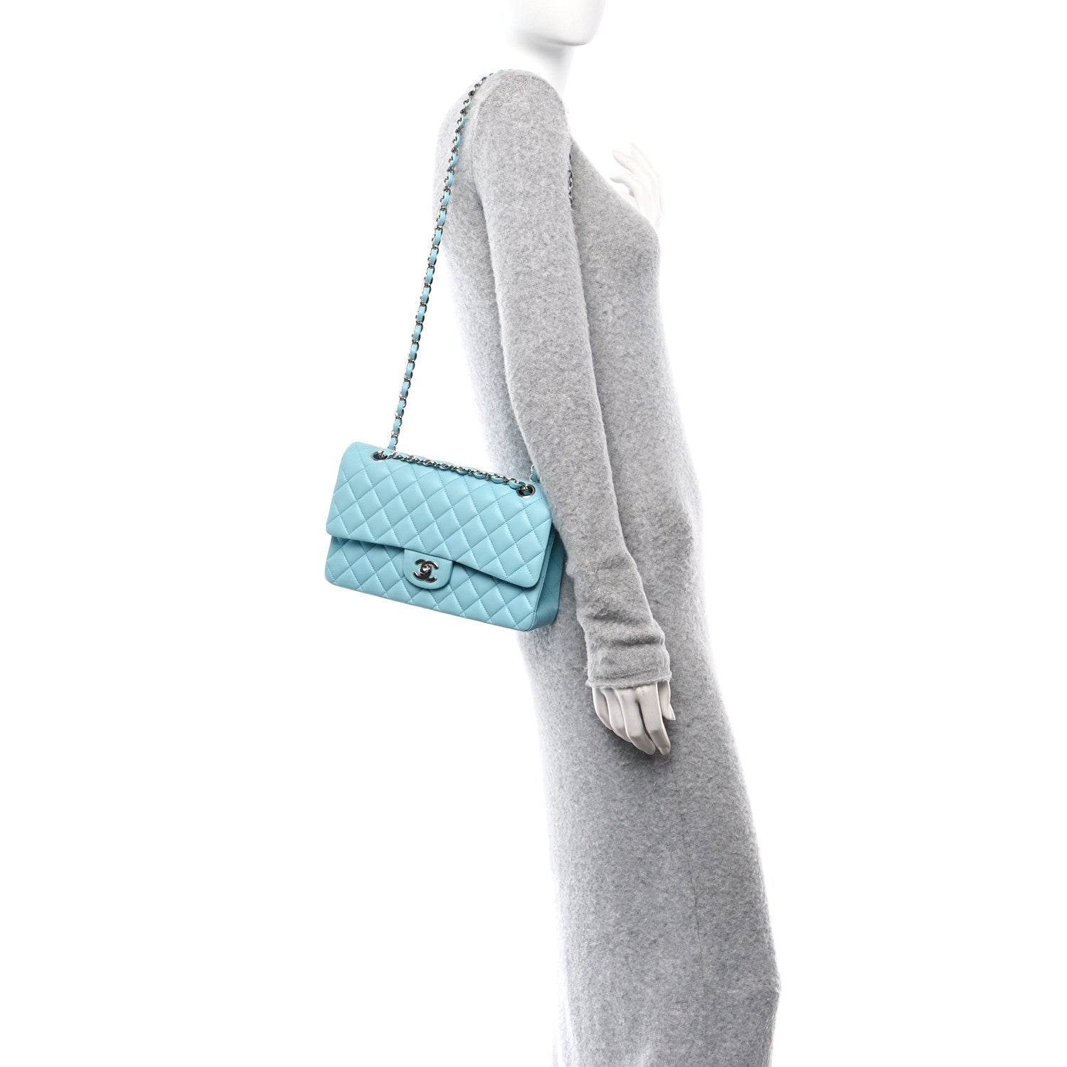 Chanel Lambskin Quilted Medium Double Flap Neon Blue 2 of 10