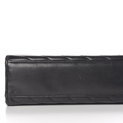 Saint Laurent Smooth Calfskin Matelasse Chevron Large Monogram Satchel Black 19 of 23