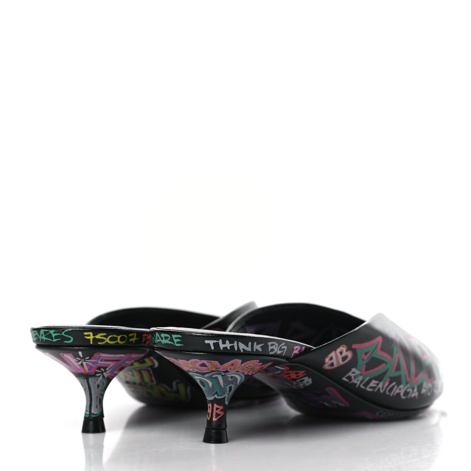 Balenciaga Chevre Classic Graffiti Pointed Toe Knife Mules 37 Black Multicolor 4 of 8