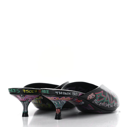 Balenciaga Chevre Classic Graffiti Pointed Toe Knife Mules 37 Black Multicolor 4 of 8