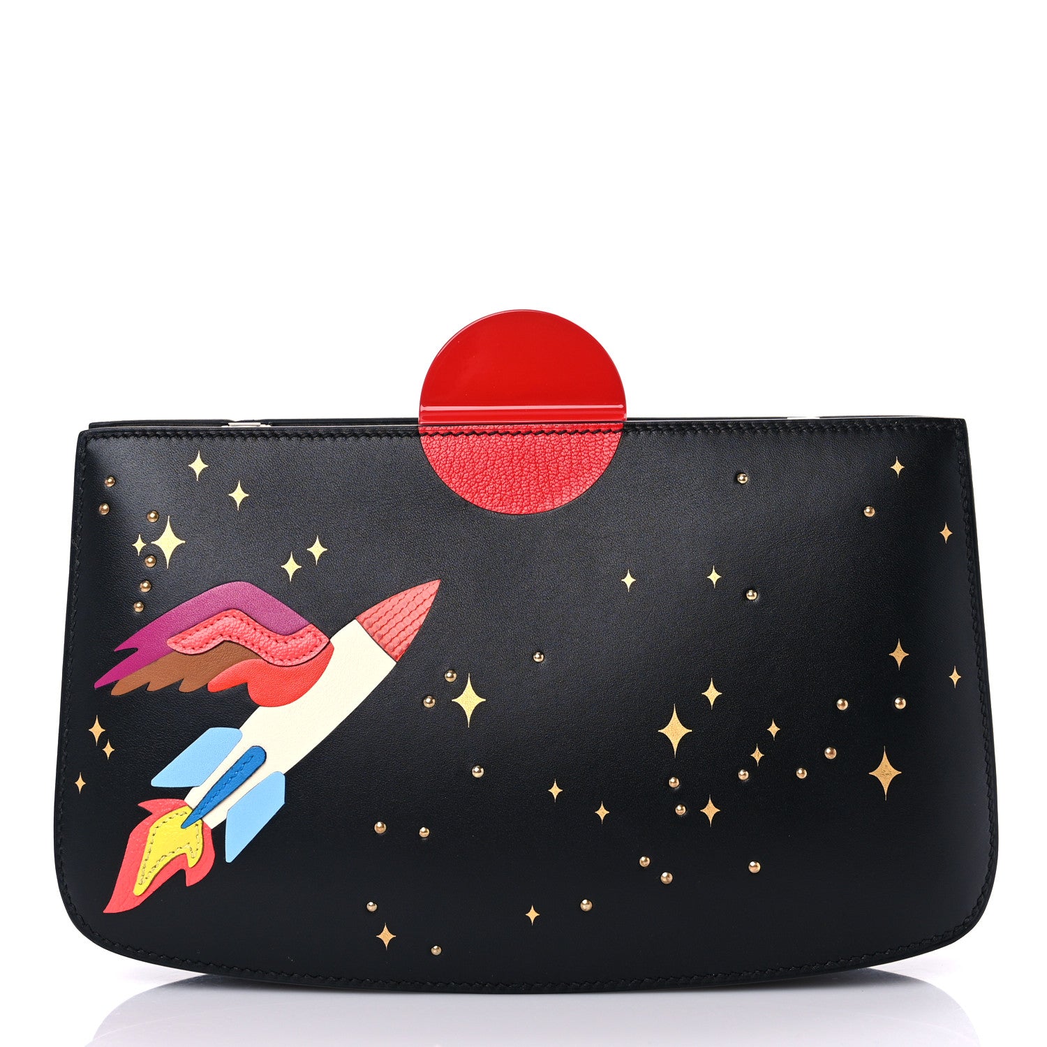 Hermes Veau Monsieur Lizard Ostrich Spaceship Sac A Malice Black Multicolor 3 of 15