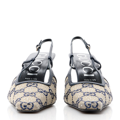 Gucci GG Monogram Malaga Kid Crystal Square G 75mm Slingback Pumps 40 Beige Blue 2 of 9