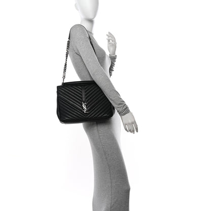 Saint Laurent Sheepskin Matelasse Chevron Monogram Large College Satchel Black 2 of 11