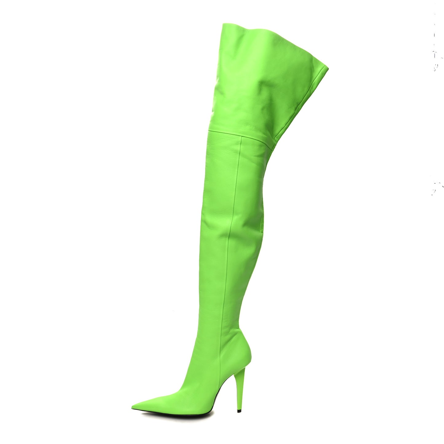 Calfskin Pointed Toe Knife Thigh High Boots 38 Green