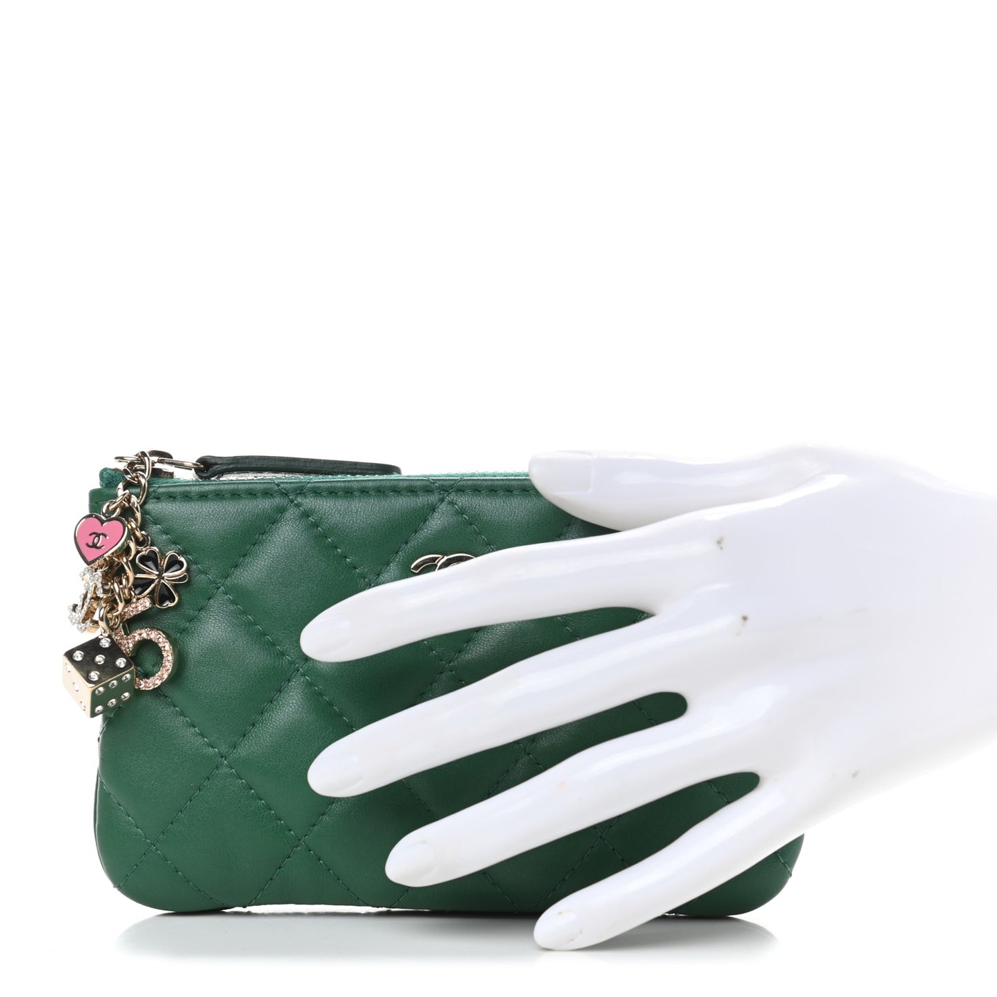 Lambskin Quilted Small Casino Cosmetic Case Green