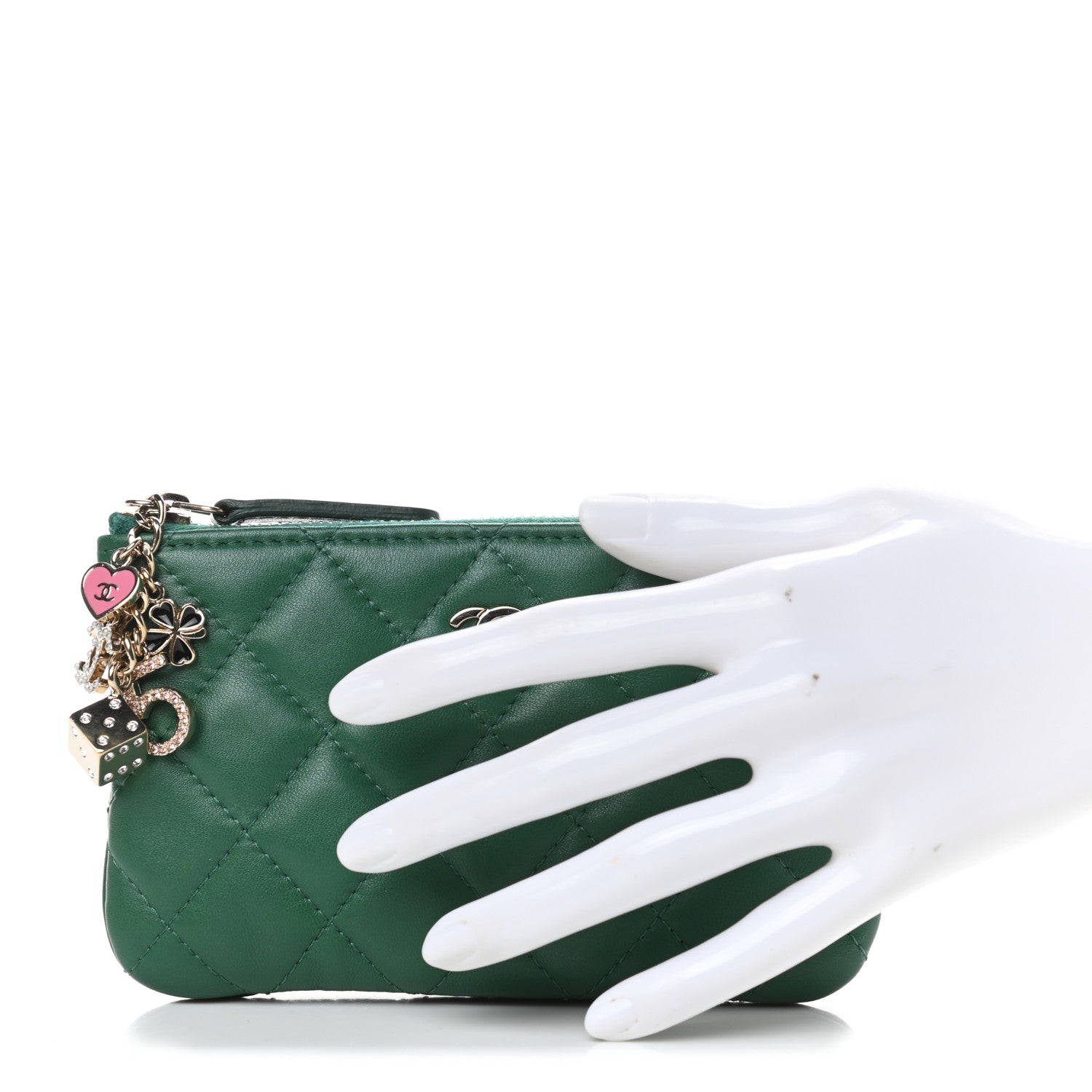 Chanel Lambskin Quilted Small Casino Cosmetic Case Green 2 of 7