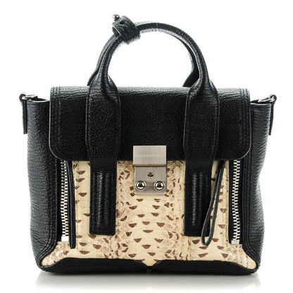 3.1 Phillip Lim 3.1 Textured Calfskin Elaphe Snakeskin Mini Pashli Satchel Natural Black 1 of 8