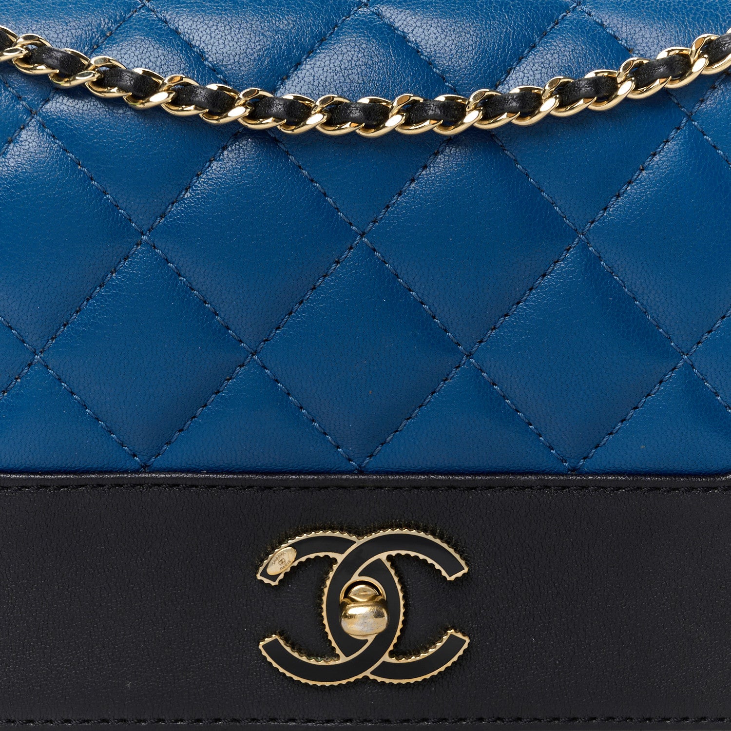 Chanel Sheepskin Quilted Small Mademoiselle Flap Black Blue 9 of 11
