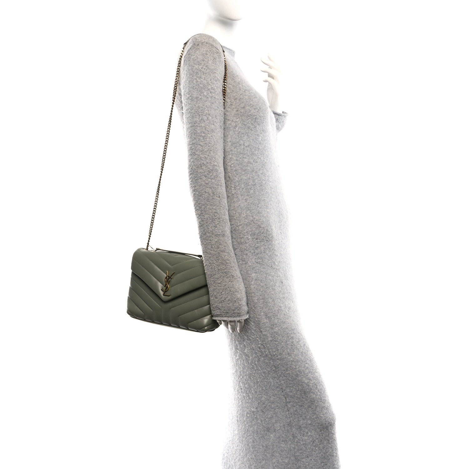 Saint Laurent Calfskin Y Quilted Monogram Small Loulou Chain Satchel Light Sage 2 of 11