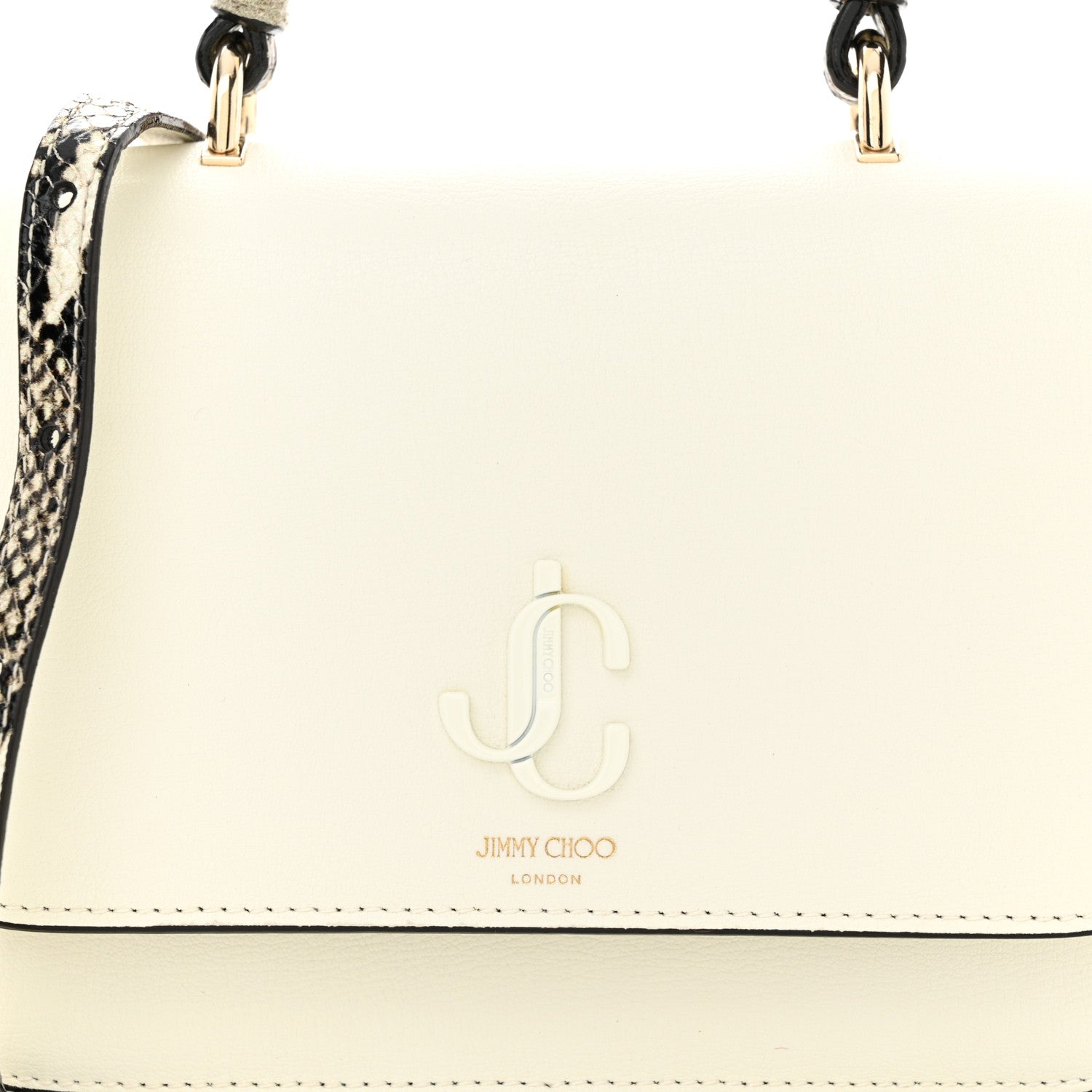 Jimmy Choo Calfskin Snakeskin Embossed Varenne Top Handle Bag White 7 of 12