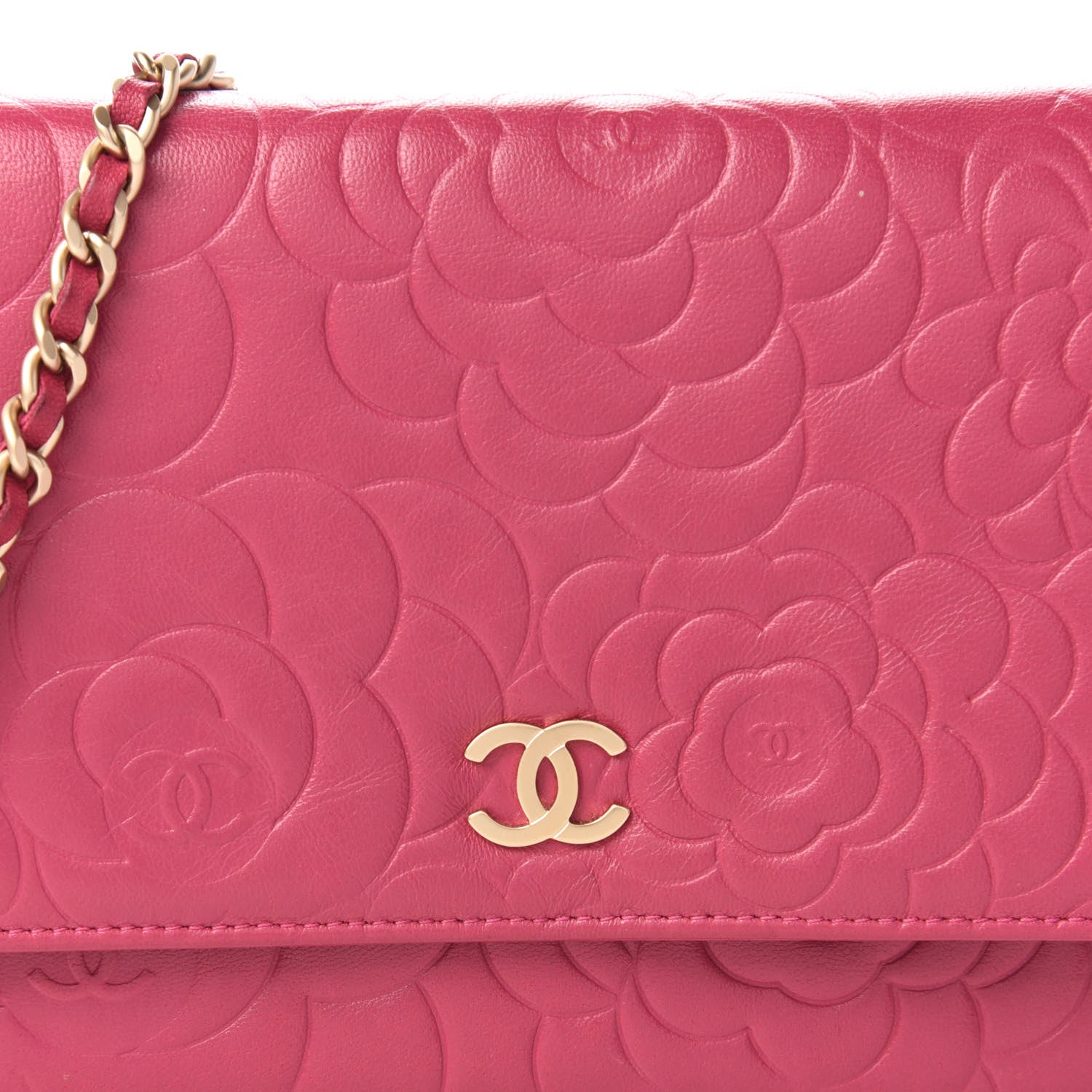 Chanel Lambskin Camellia Embossed Wallet On Chain WOC Pink 10 of 11