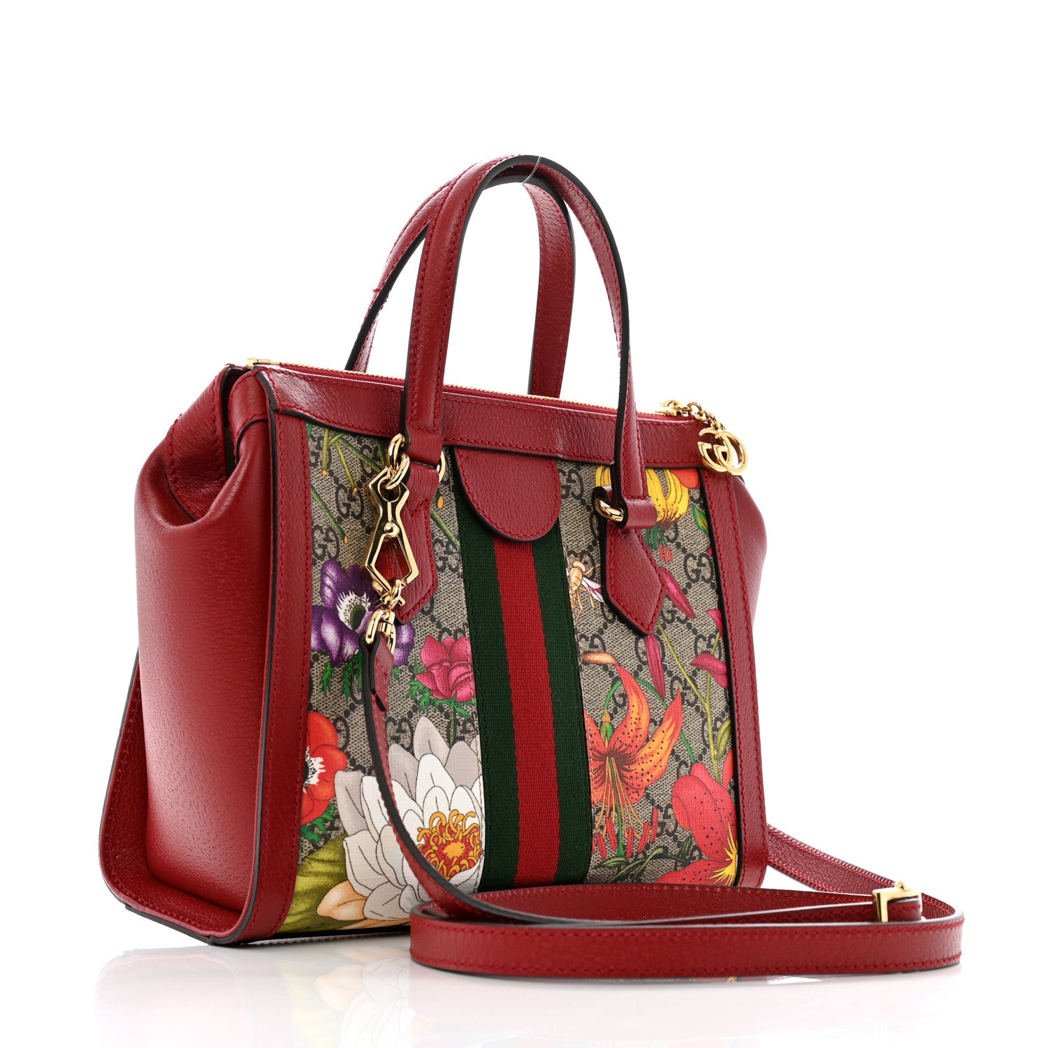 Gucci GG Supreme Monogram Flora Web Small Ophidia Tote Bag Red 3 of 14