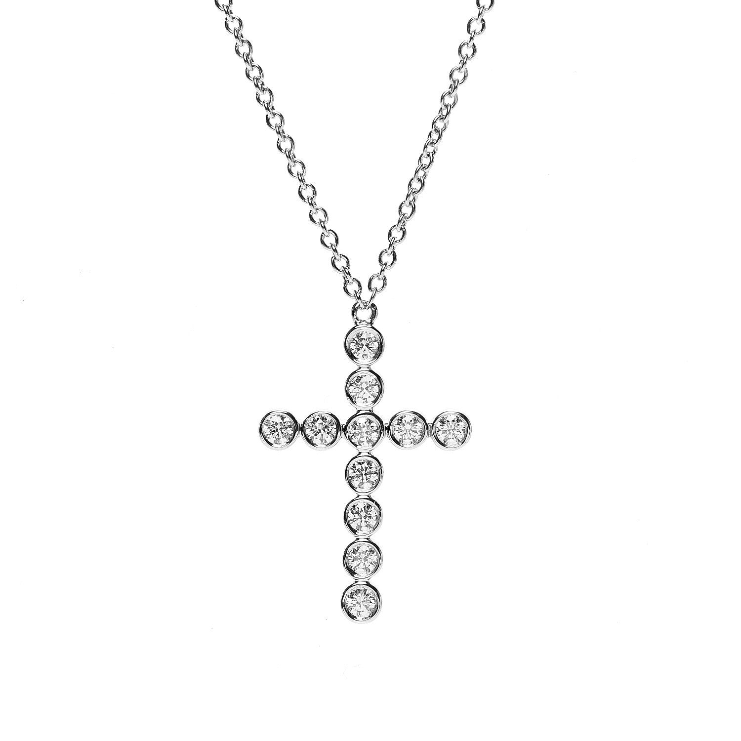 Tiffany Platinum Diamond Bezel Set Cross Pendant Necklace 4 of 6