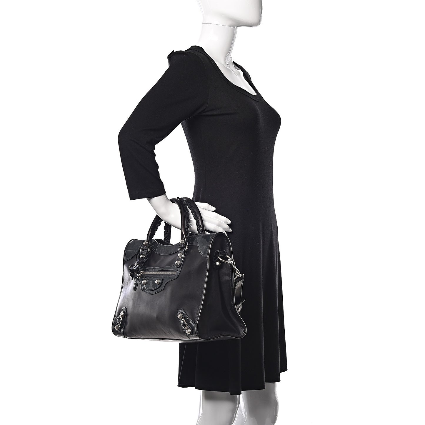 Smooth Calfskin Metallic Patent Giant 12 Silver Hardware City Black Gris