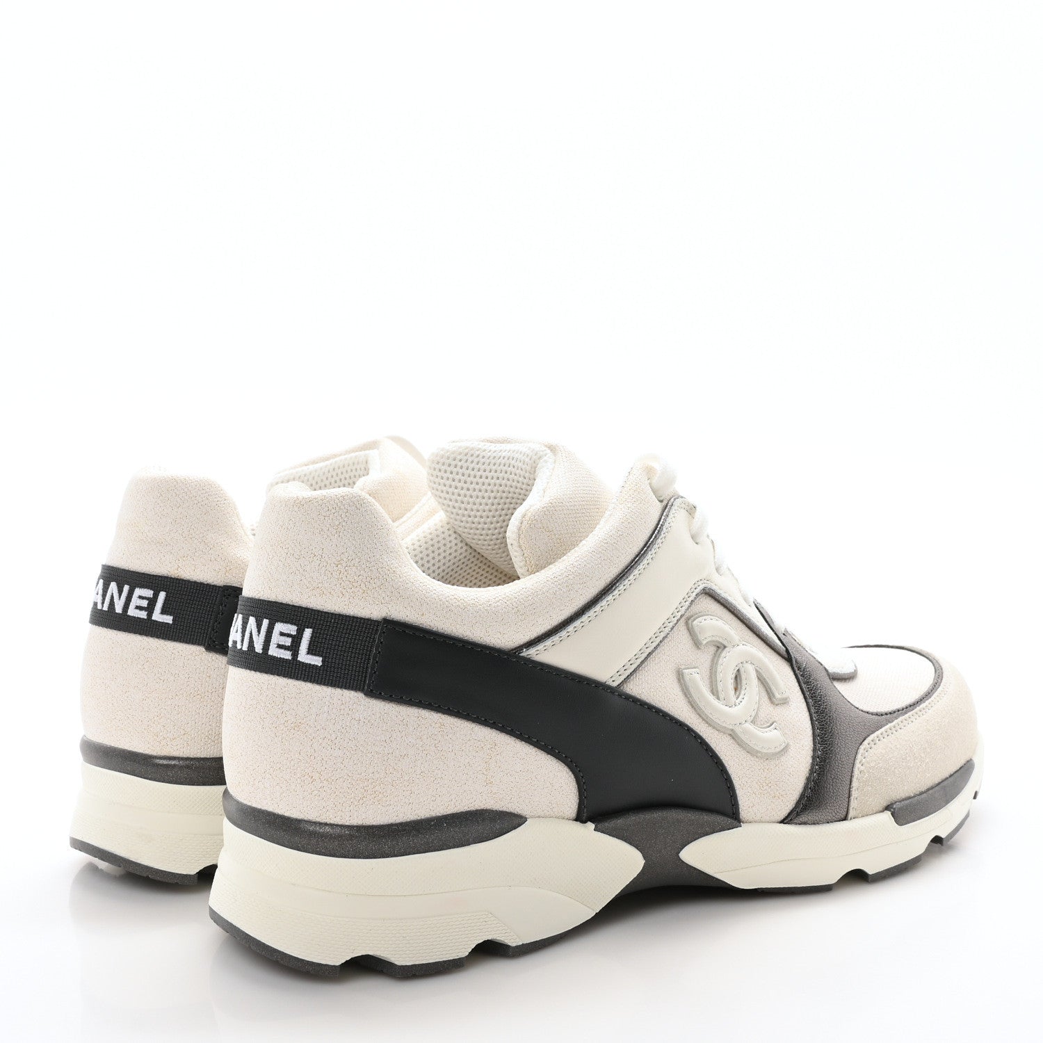 Chanel Suede Calfskin CC Sneakers 40 White Grey 5 of 9