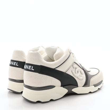Chanel Suede Calfskin CC Sneakers 40 White Grey 5 of 9