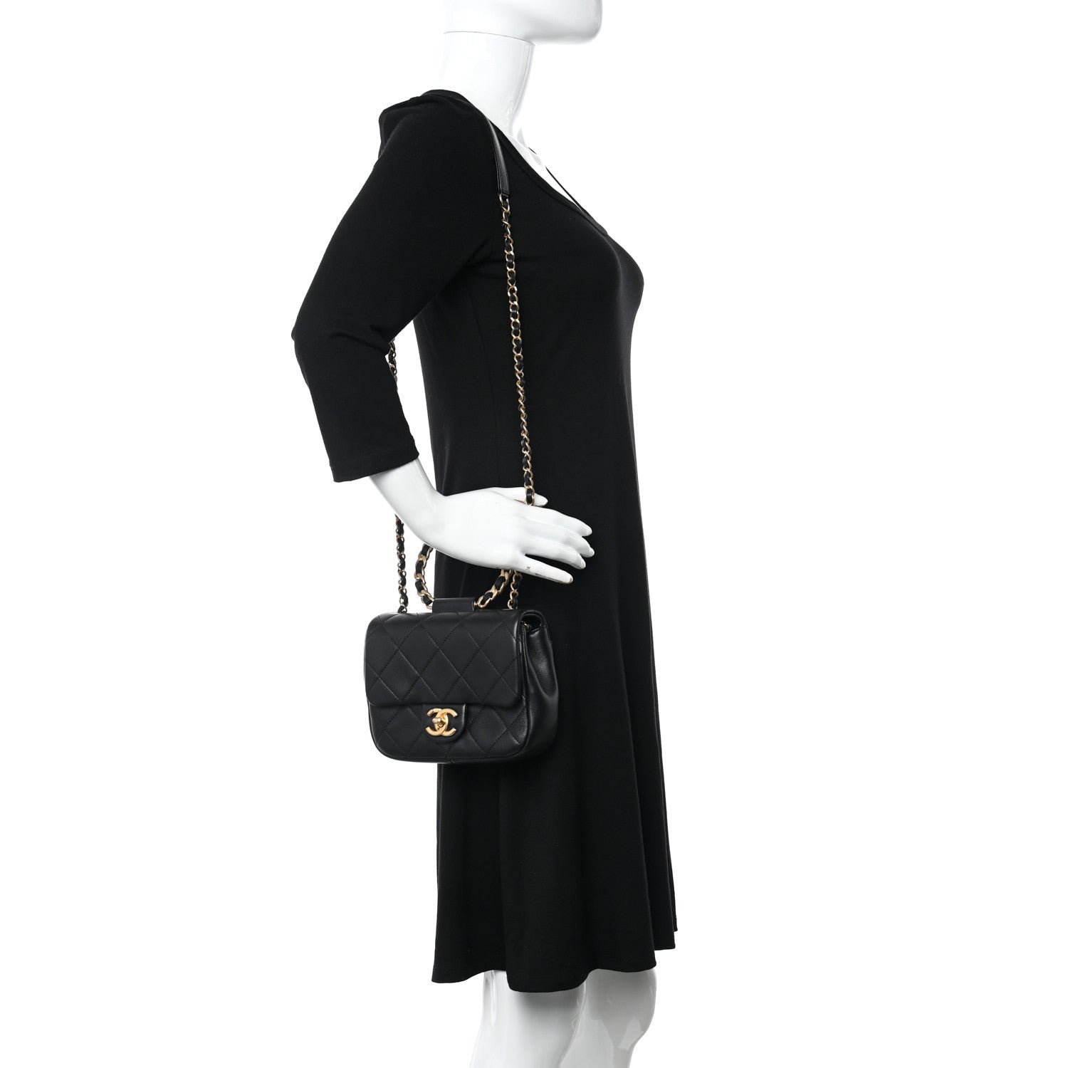 Chanel Lambskin Quilted Small Circular Handle Bag Black 2 of 14