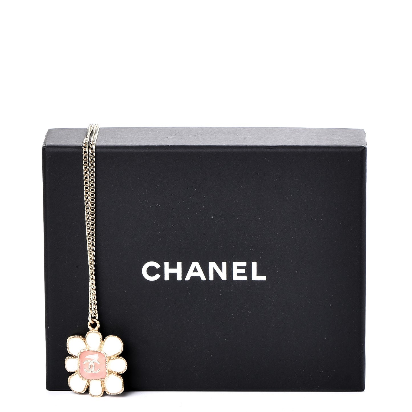 Gripoix Poured Glass CC Korean Blossom Pendant Necklace Pink Gold