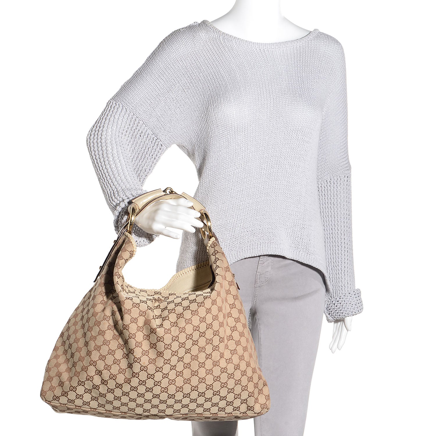 Gucci Monogram Large Horsebit Chain Hobo Off White 2 of 7