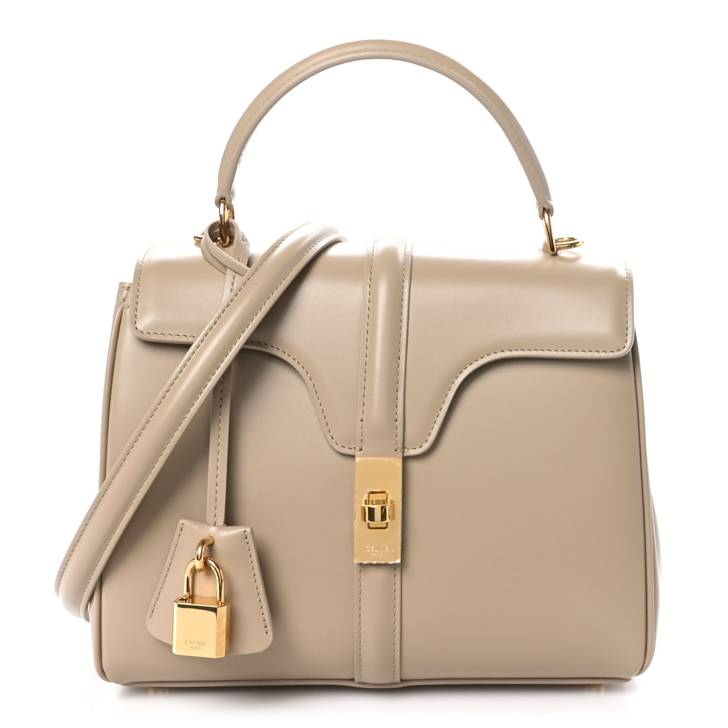 Satinated Calfskin Small 16 Top Handle Bag Beige