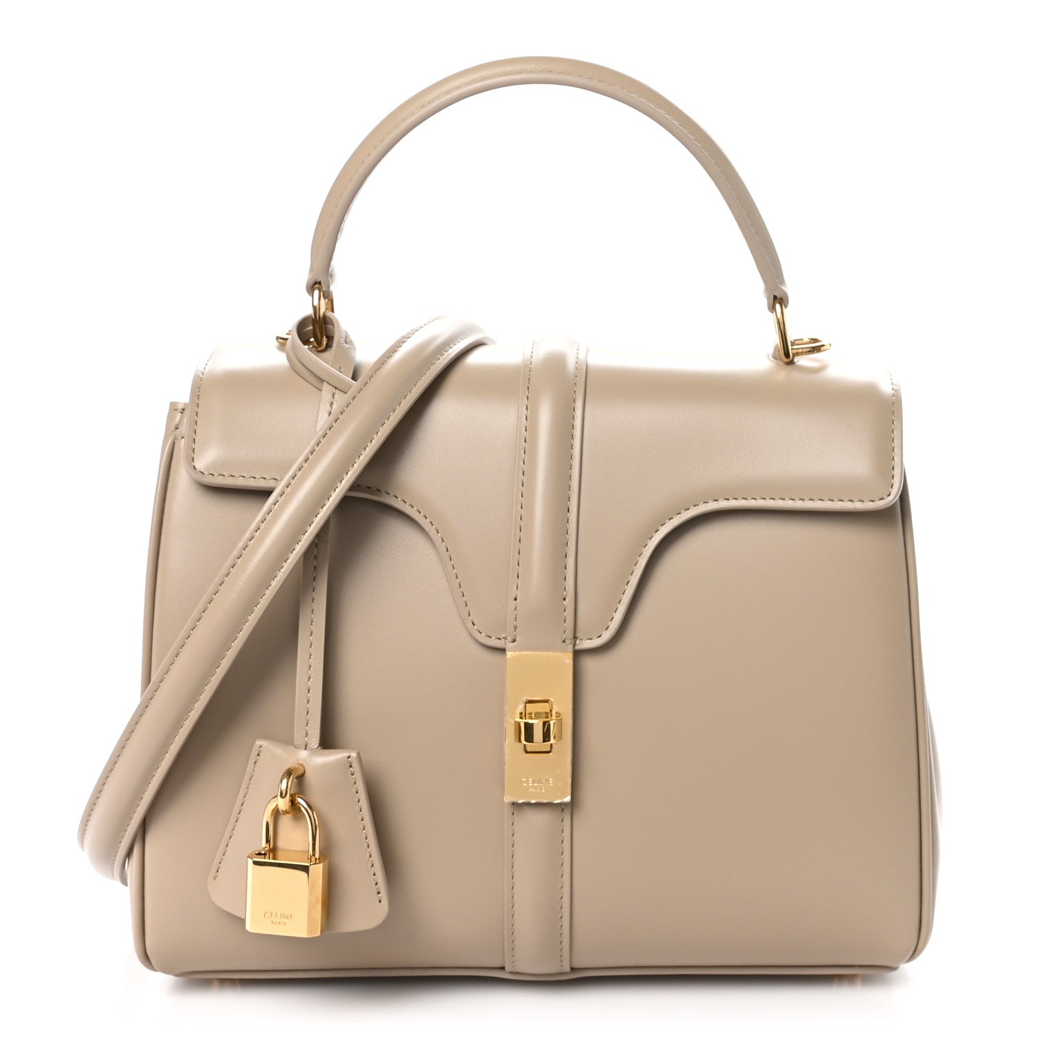 Celine Satinated Calfskin Small 16 Top Handle Bag Beige 1 of 12