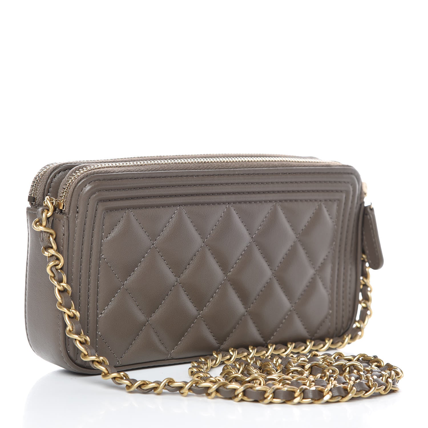 Chanel Calfskin Quilted Small Boy Clutch With Chain Khaki 3 of 11