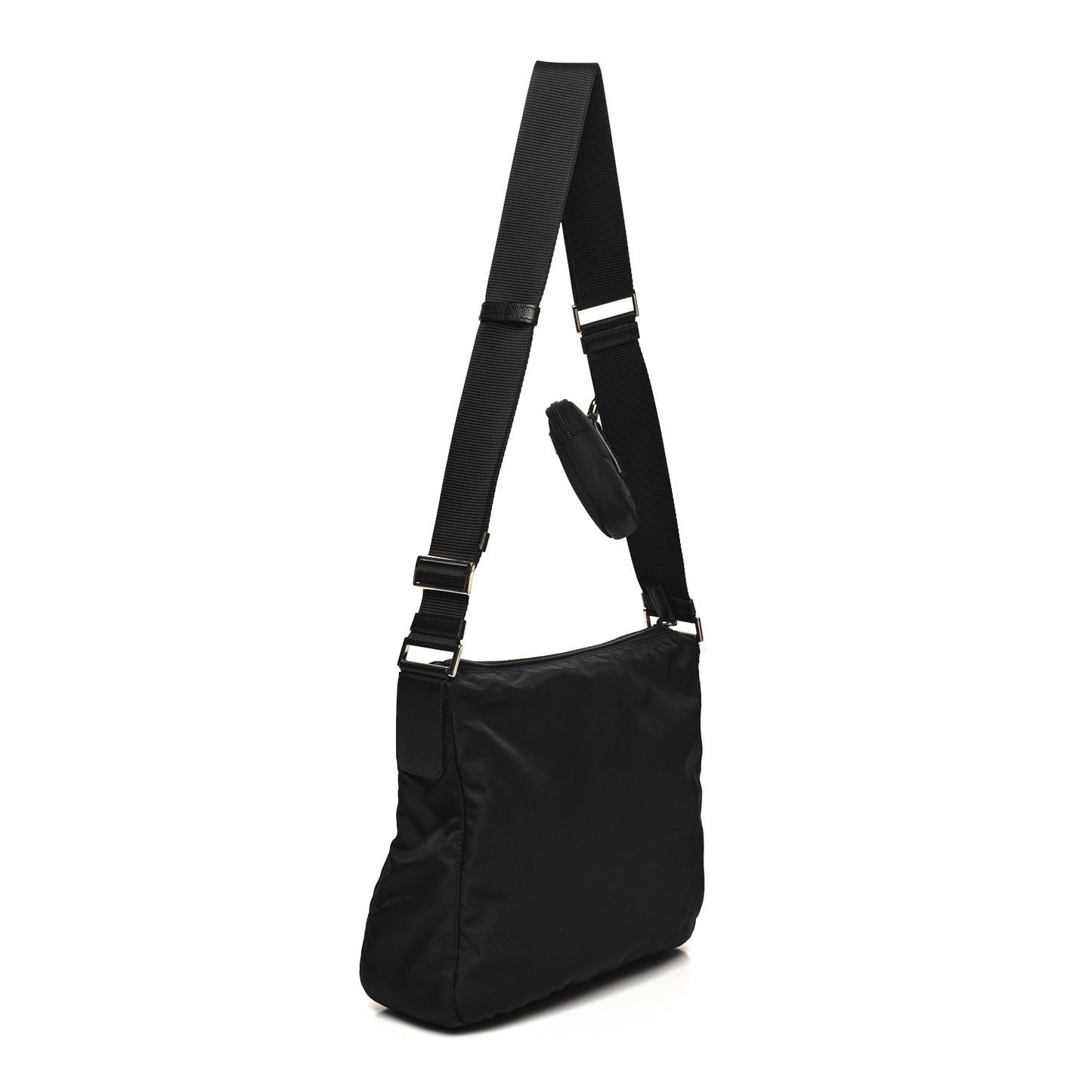 Re-Nylon Vela Saffiano Pocket Double Zip Messenger Bag Black