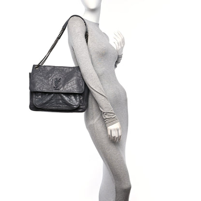 Saint Laurent Crinkled Calfskin Matelasse Monogram Large Niki Chain Satchel Storm 2 of 11